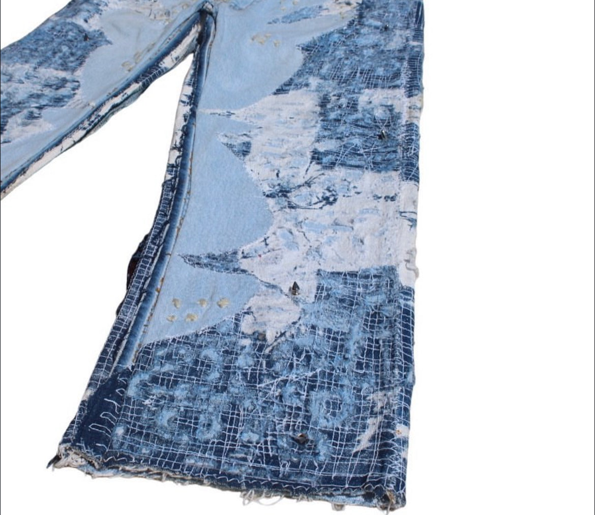 MOH multi wash flared denim