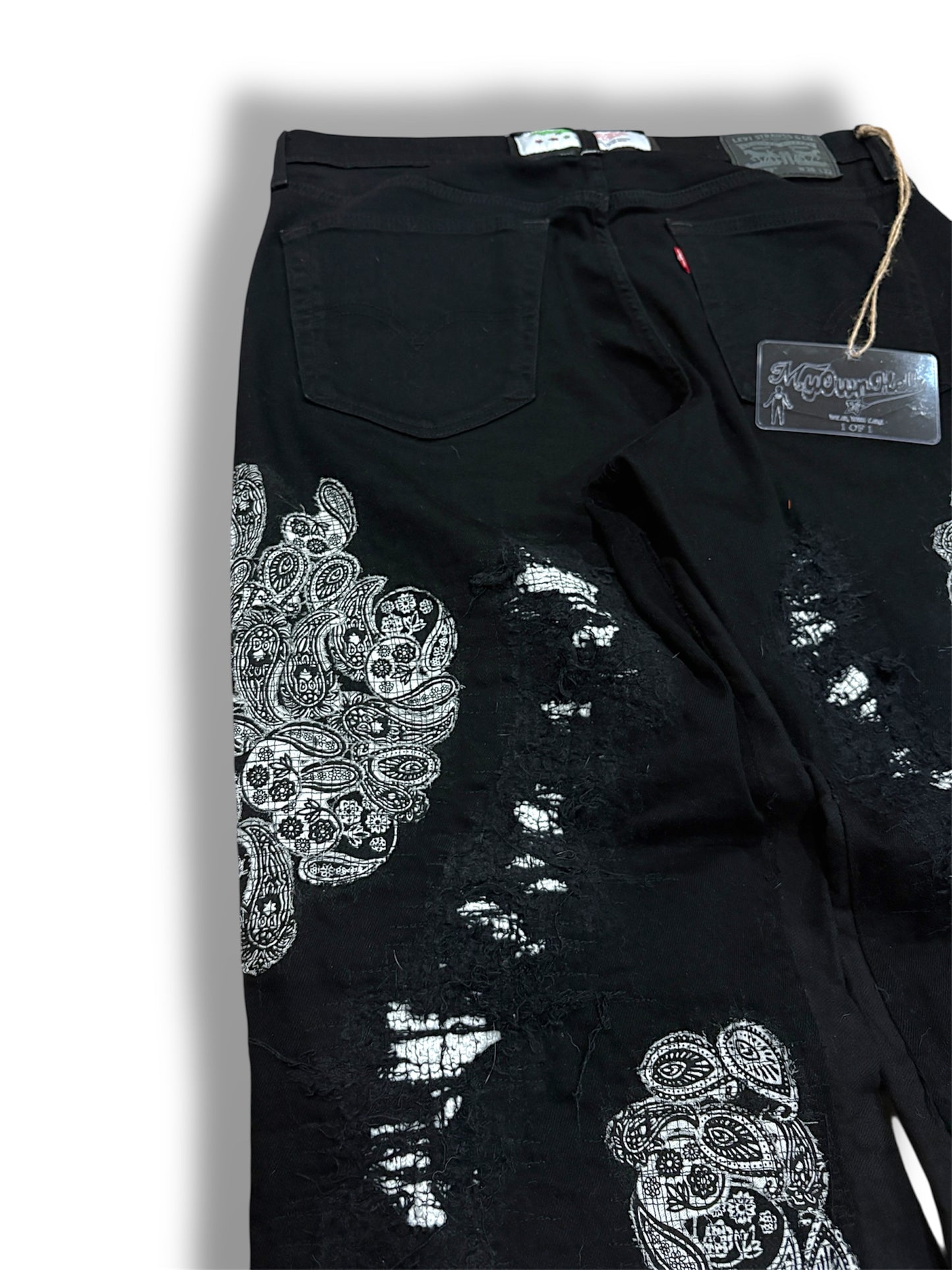 Black paisley flare denim
