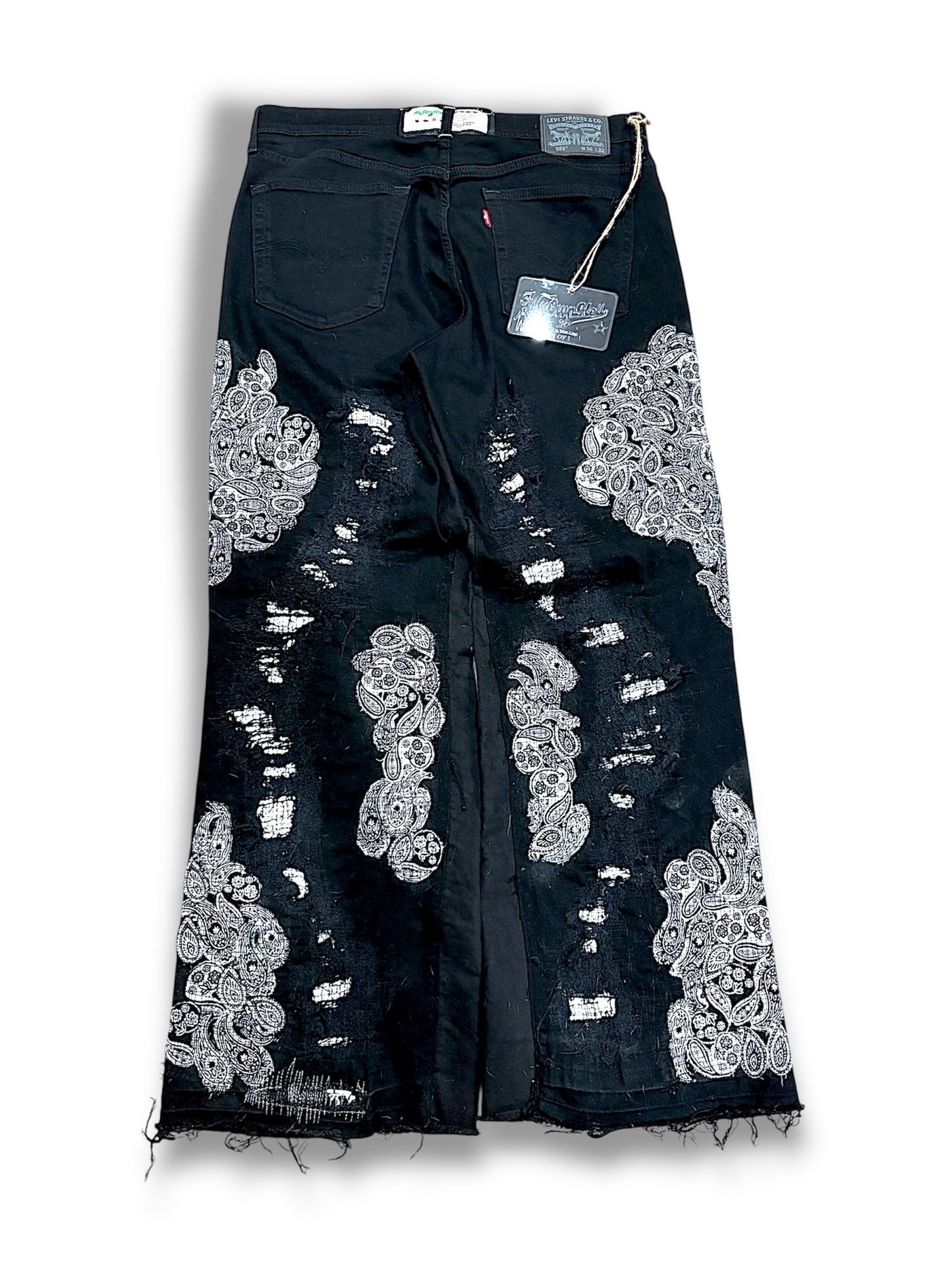 Black paisley flare denim