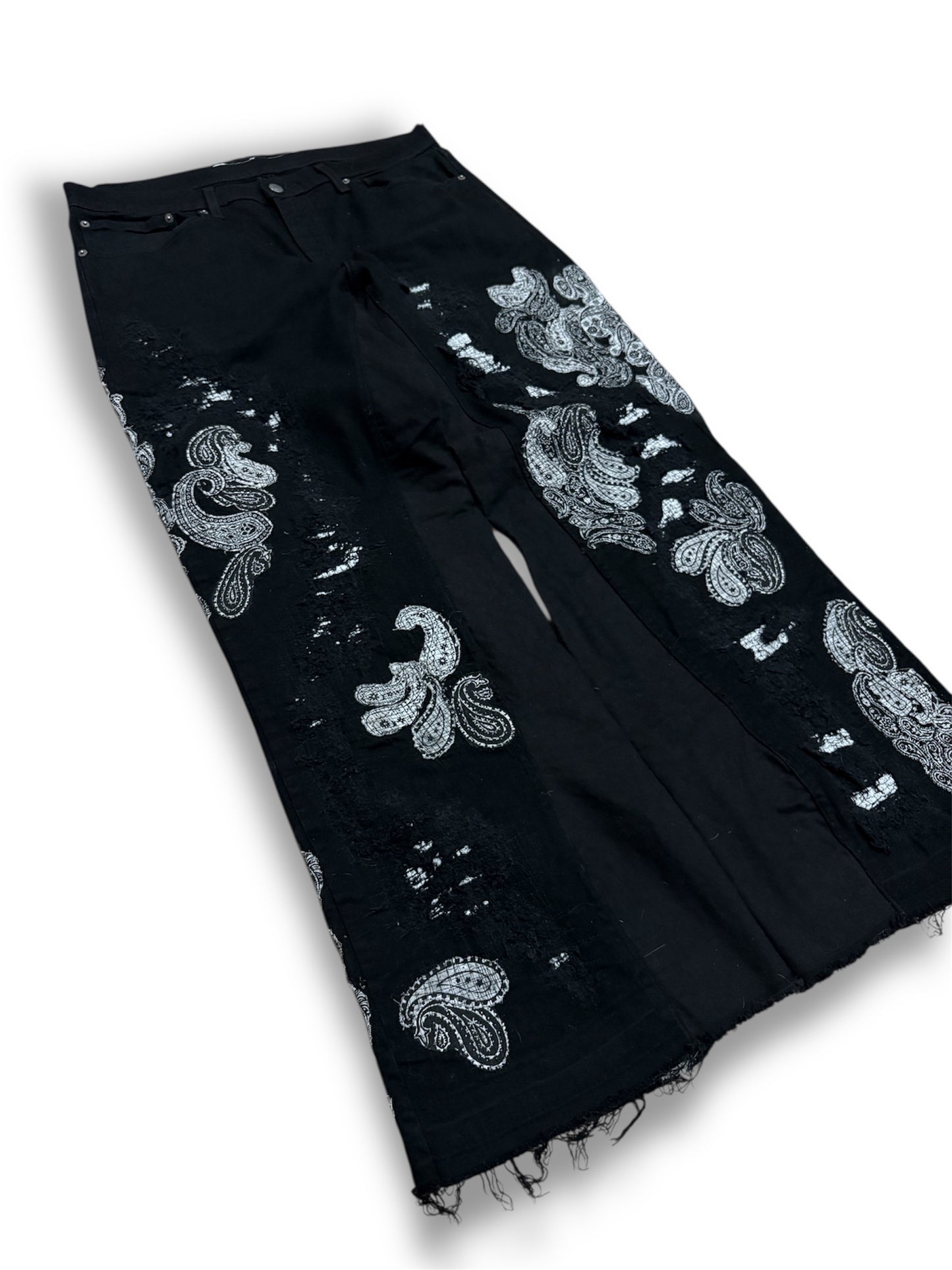 Black paisley flare denim